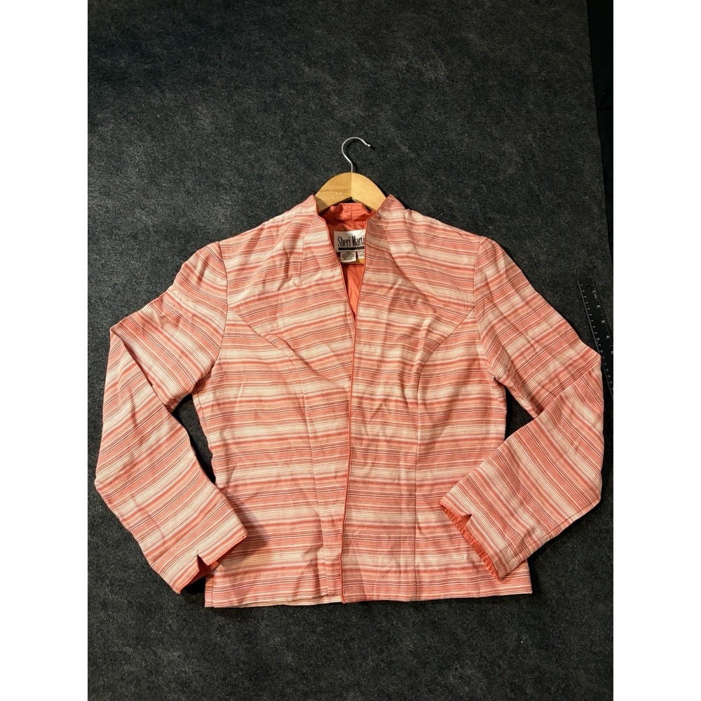Vintage Sheri Martin New York Striped Blazer Jacket Coral Pink Orange Size 12